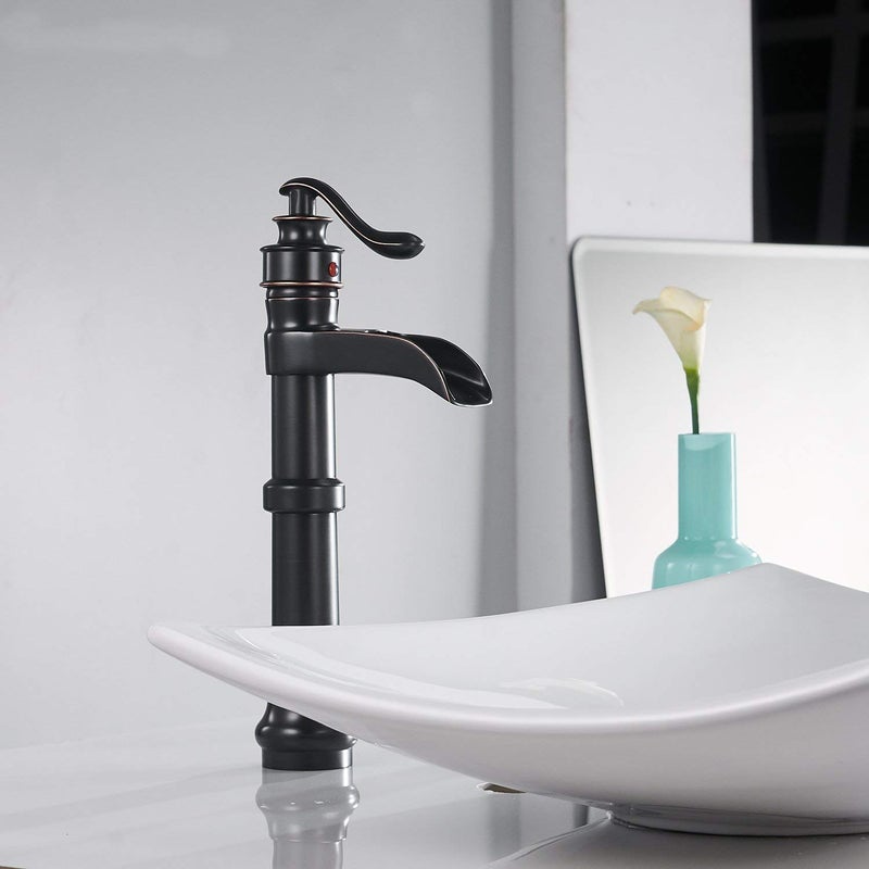 BATHFINESSE Oil Rubbed Bronze Vessel Sink Faucet Single Hole Faucet Bathroom Waterfall Faucet Farmhouse Single-Handle 1 Hole Deck Mount Bowl Tall Body - Image 2
